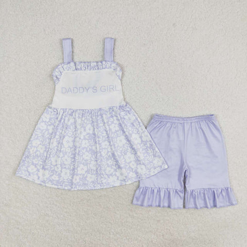 GSSO1069 DADDY'S GIRL Flower Blue Girls Shorts Set