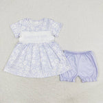 GSSO1070 DADDY'S GIRL Flower Blue Girls Shorts Set