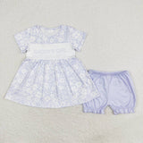 GSSO1070 DADDY'S GIRL Flower Blue Girls Shorts Set