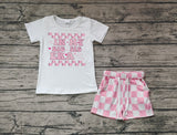 GSSO1073 In my big sis ear Pink Plaid Girls Shorts Set