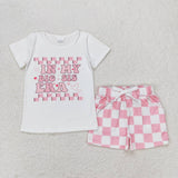 GSSO1073 In my big sis ear Pink Plaid Girls Shorts Set