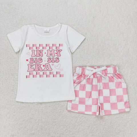 GSSO1073 In my big sis ear Pink Plaid Girls Shorts Set