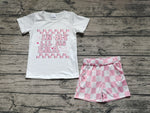 GSSO1074 In my big lil ear Pink Plaid Girls Shorts Set