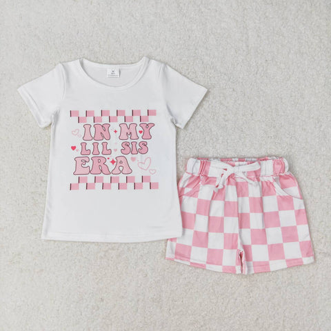 GSSO1074 In my big lil ear Pink Plaid Girls Shorts Set