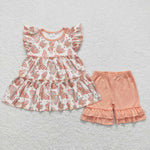 GSSO1076 Summer Butterfly Orange Girls Shorts Set