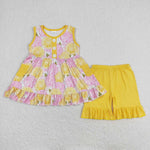 GSSO1079 Lemon Yellow Girls Shorts Set