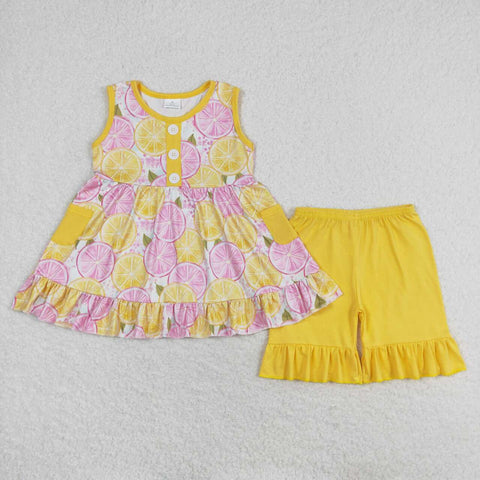 GSSO1079 Lemon Yellow Girls Shorts Set