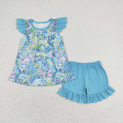 GSSO1084 Summer Lilly Blue Girls Shorts Set