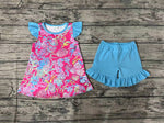 GSSO1086 Summer Garden Pink Blue Girls Shorts Set
