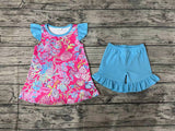 GSSO1086 Summer Garden Pink Blue Girls Shorts Set