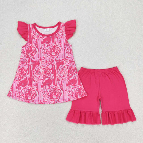 GSSO1087 Summer Garden Pink Girls Shorts Set