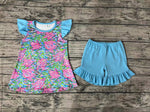 GSSO1095 Summer Lilly Blue Pink Girls Shorts Set