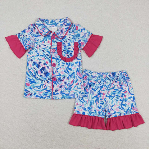 GSSO1096 Garden Summer Pink Girls Shorts Pajamas Set