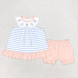 GSSO1101 Flower Tulip Stripe Girls Shorts Set