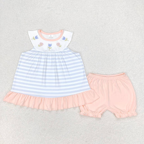 GSSO1101 Flower Tulip Stripe Girls Shorts Set