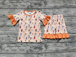 GSSO1104 Cartoon Blue Dog Orange Girl Shorts Pajamas Set