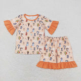 GSSO1104 Cartoon Blue Dog Orange Girl Shorts Pajamas Set