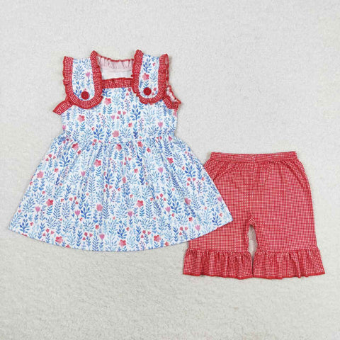 GSSO1112 Flower Blue Girls Shorts Set