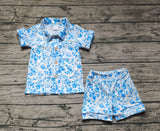 GSSO1120 Flower Blue Girls Shorts Pajamas Set