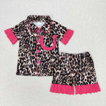 GSSO1121 Leopard Pink Girls Shorts Pajamas Set