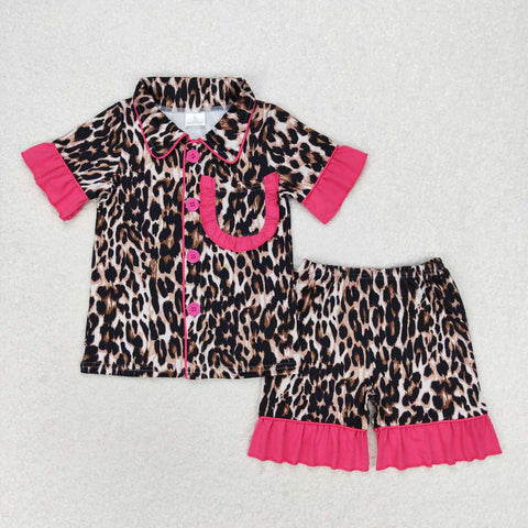 GSSO1121 Leopard Pink Girls Shorts Pajamas Set