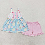 GSSO1133 Lemon Pink Girls Shorts Set