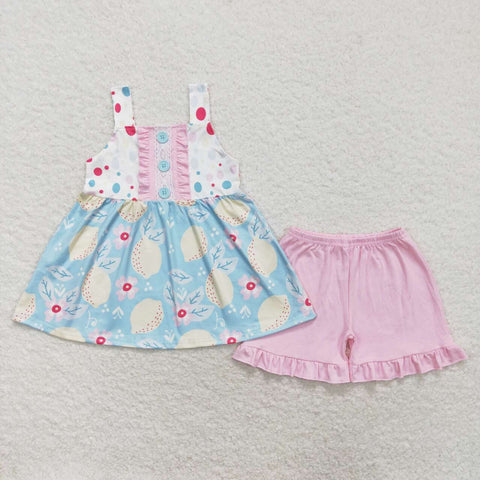 GSSO1133 Lemon Pink Girls Shorts Set