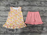 GSSO1135 Flower Floral Pink Girls Shorts Set