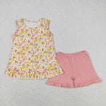 GSSO1135 Flower Floral Pink Girls Shorts Set