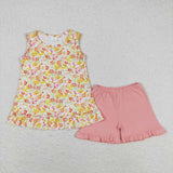 GSSO1135 Flower Floral Pink Girls Shorts Set