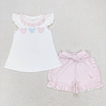 GSSO1136 Cartoon Mouse Pink Plaid Girls Shorts Set