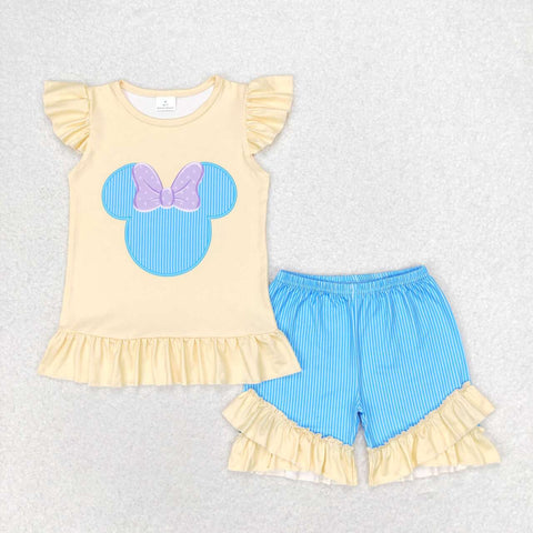 GSSO1159 Cartoon Mouse Yellow Girls Shorts Set