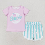 GSSO1168 Beach Blue Stripe Girls Shorts Set