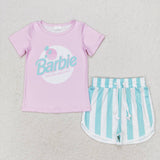GSSO1168 Beach Blue Stripe Girls Shorts Set