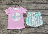 GSSO1168 Beach Blue Stripe Girls Shorts Set