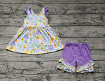 GSSO1177 Flower Yellow Purple Girls Shorts Set