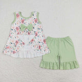 GSSO1178 I LOVE DAD Green Flower Girls Shorts Set