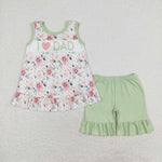 GSSO1178 I LOVE DAD Green Flower Girls Shorts Set