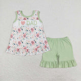 GSSO1178 I LOVE DAD Green Flower Girls Shorts Set