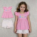 GSSO1186 Embroidery Princess Castle Girls Shorts Set