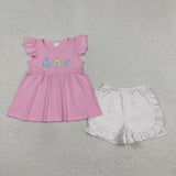 GSSO1186 Embroidery Princess Castle Girls Shorts Set