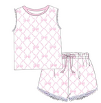 GSSO1187 Tie Bow Pink Sleeveless Girls Shorts Set