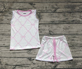 GSSO1187 Tie Bow Pink Sleeveless Girls Shorts Set