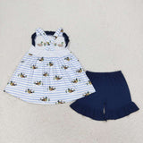 GSSO1189 Embroidery Mallard Dark Blue Girls Shorts Set