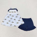 GSSO1189 Embroidery Mallard Dark Blue Girls Shorts Set