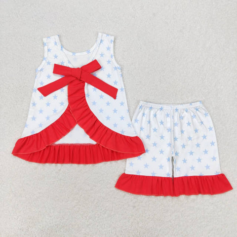GSSO1217 4th of July Star Bow Girls Shorts Set