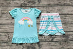 GSSO1227 Rainbow Blue Girls Shorts Set