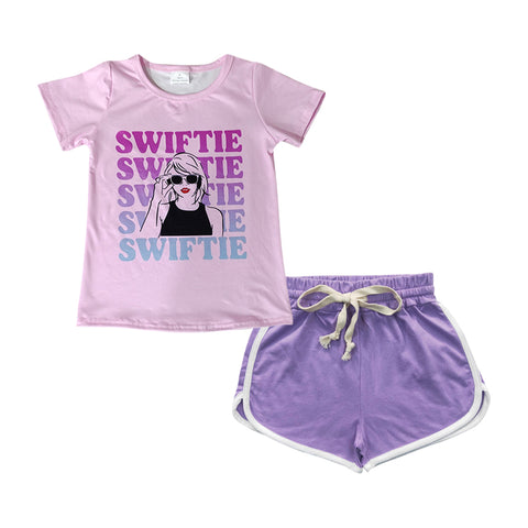 GSSO1232 Singer Star Purple Girls Sports Shorts Set