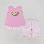 GSSO1239 Embroidery Watermelon Pink Girls Shorts Set