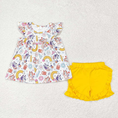 GSSO1246 Back to school Blue Dog Pencil Girls Shorts Set